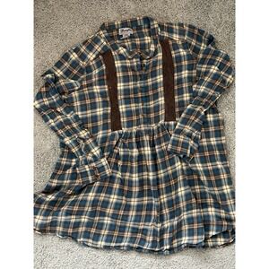 Wrangler Wrancher Women's Tunic Flannel Prairie Plaid Top Size L